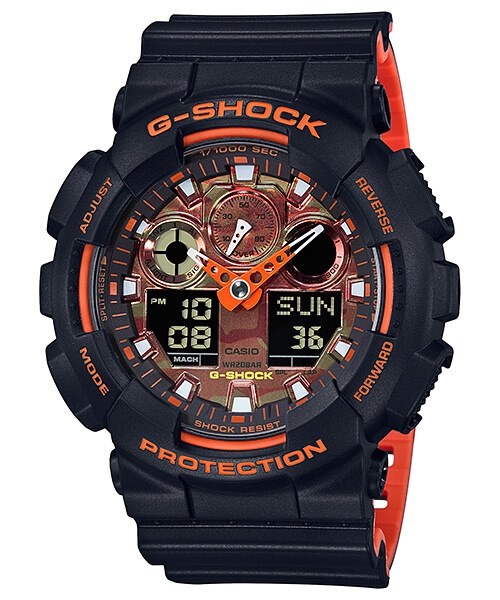 Relógio Casio G-Shock GA-100BR-1A Analógico e Digital Detalhes Laranja