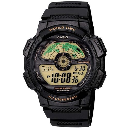 Relógio Casio Illuminator Ae1100w-1Bvdf Hora Mundial + Calendário e Alarme