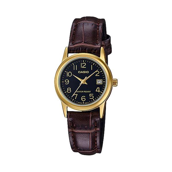 Relógio Casio Ladies LTP-V002GL-1B Analógico Dourado Mostrador Preto