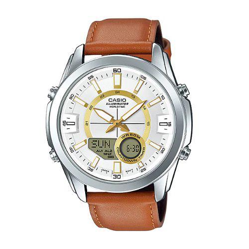 Relógio Casio Masculino Anadigi Couro Marrom AMW-810L-5AVDF