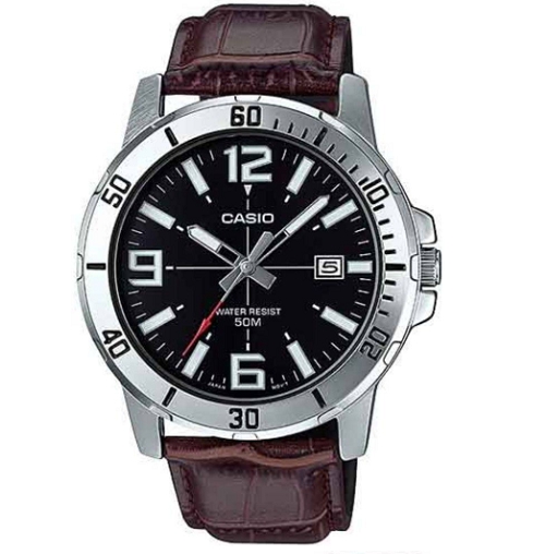 Relógio Casio Masculino Analógico Couro MTP-VD01L-1BVUDF