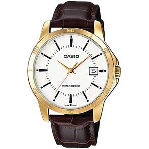 Relogio Casio Masculino Mtp-v004gl 7au Dourado Couro Marrom