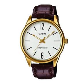 Relogio Casio Masculino Mtp-v005gl 7bu Dourado Couro Marrom