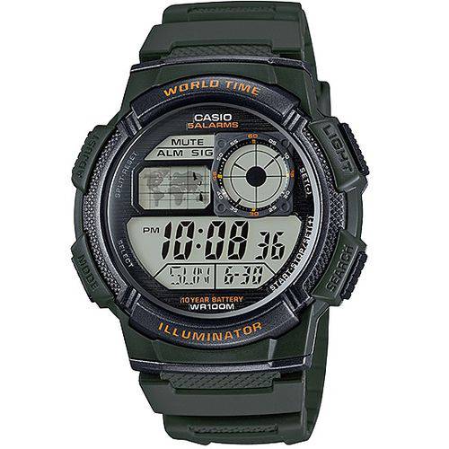 Relógio Casio Standard Digital World Time Ae-1000w-3avdf Verde