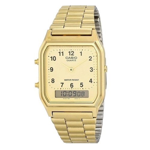 Relógio Casio Unisex Vintage Ponteiro de Palito Dourado Aq-230Ga-9Bmq