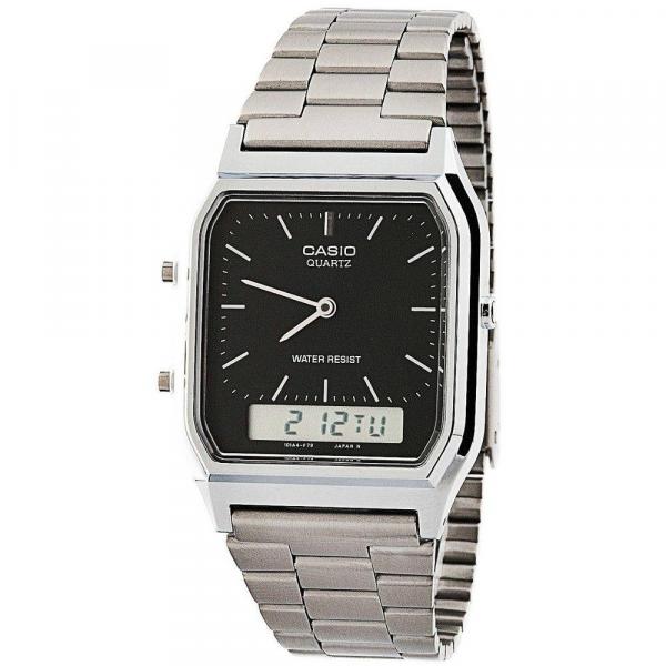 Relógio Casio Unisex Vintage Ponteiro de Palito Prata Aq-230A-1Dmq