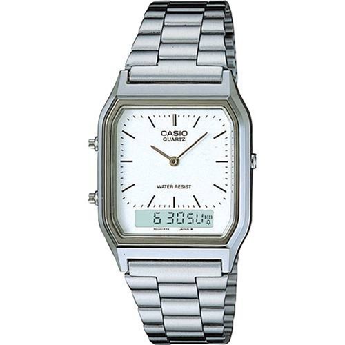 Relógio Casio Unisex Vintage Ponteiro de Palito Prata Aq-230a-7dmq