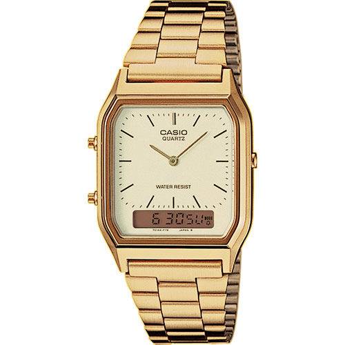 Relógio Casio Unissex Vintage Aq-230ga-9d Dourado Anadigi