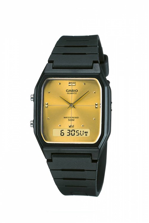 Relógio Casio Vintage Analógico Borracha Visor Dourado - AW-48HE-9AVDF-BR