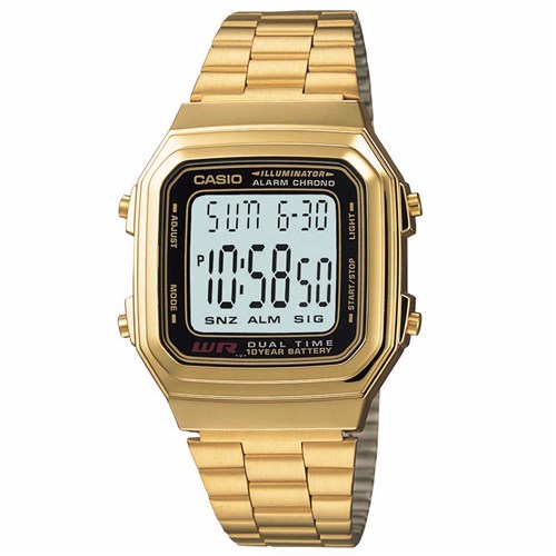 Relógio Casio Vintage Digital Dourado A178WGA-1ADF - Preto