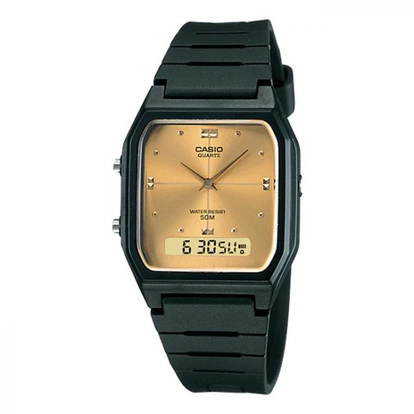 Relógio Casio Vintage Unissex Aw-48he-9avdf Preto e Dourado