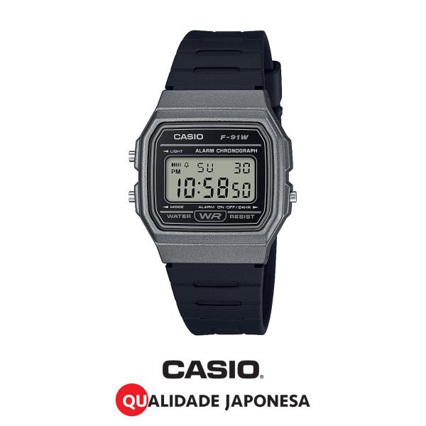 Relógio Casio Vintage Unissex Digital Cinza F-91wm-1bdf