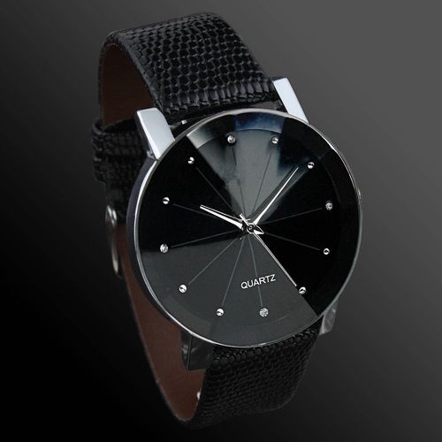 Relógio Casual Masculino Pulseira de Couro Preta Quartz