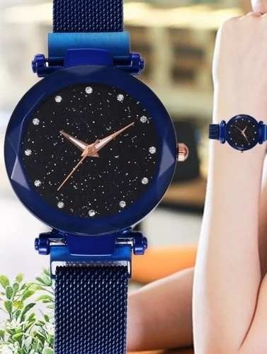 Relógio Céu Estrelado Azul Fecho Imã Luxo Magnética (Azul, Preto)