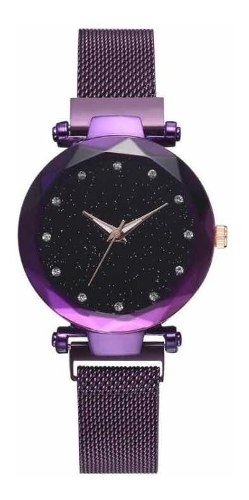 Relógio Céu Estrelado Luxo Feminino Pulseira Magnetica Roxo (Roxo, Preto)