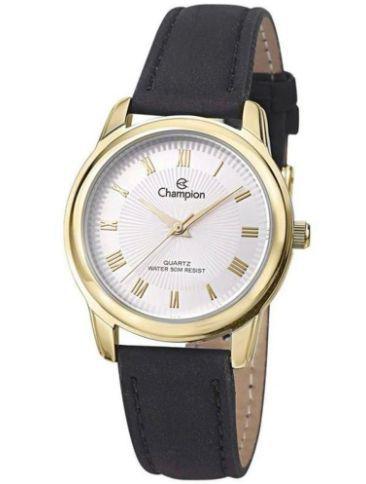 Relógio Champion Analógico em Aço Dourado Pulseira de Couro 5 ATM CH24651