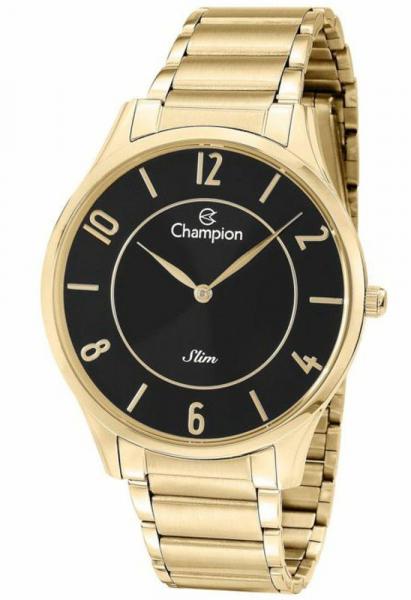 Relógio Champion CA21759U slim unissex dourado mostrador preto