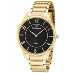 Relógio Champion CA21759U slim unissex dourado mostrador preto