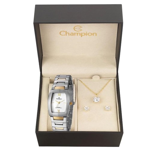 Relógio Champion Ca29975w + Kit de Brincos e Colar