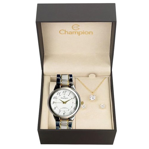 Relógio Champion Ch22368d + Kit de Brincos e Colar
