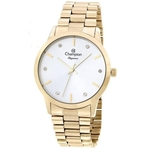 Relógio Champion CN24057H feminino dourado mostrador prateado