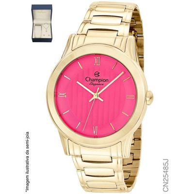 Relógio Champion CN25485J Feminino Dourado Mostrador Rosa