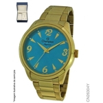 Relógio Champion CN26304Y feminino dourado mostrador azul