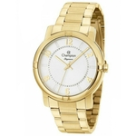 Relógio Champion CN26644W feminino dourado mostrador prateado