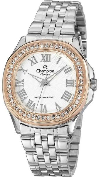 Relógio Champion CN27330Y feminino bicolor prata/rosé mostrador branco