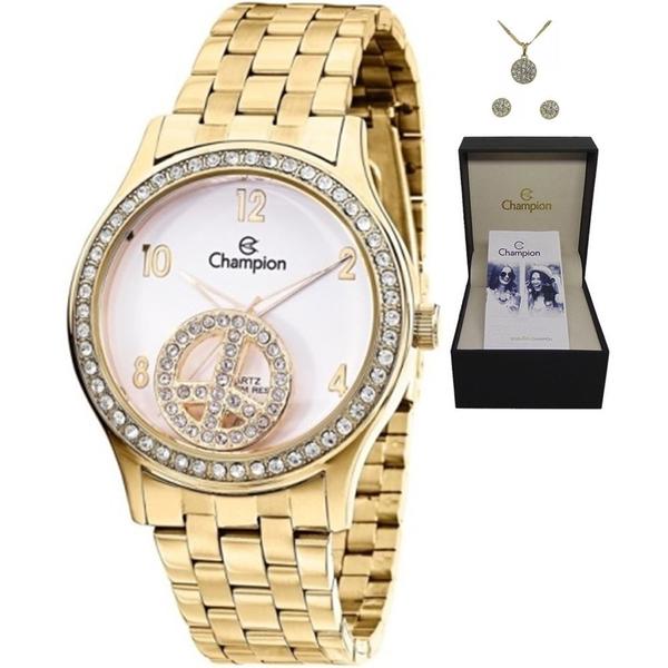 Relógio Champion CN28473W Feminino Dourado Mostrador Branco