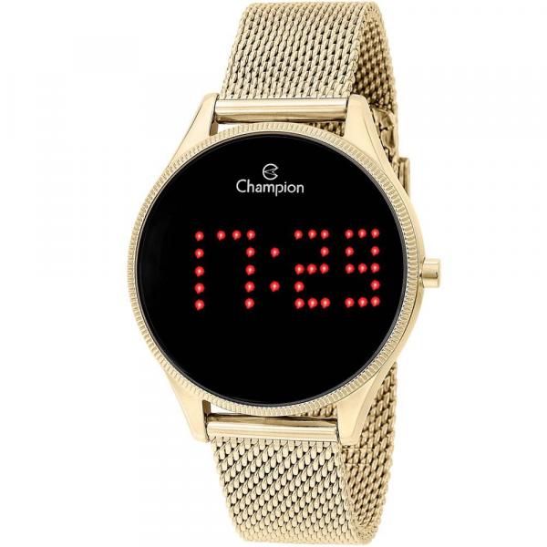 Relógio Champion Dourado Digital Led Vermelho Ch40026v Novo