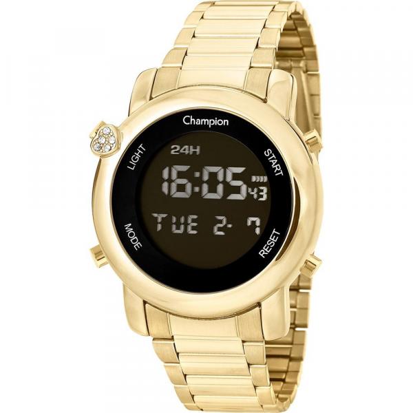 Relógio Champion Digital CH48126H Dourado Digital 5 Atm Cristal Mineral Tamanho Médio