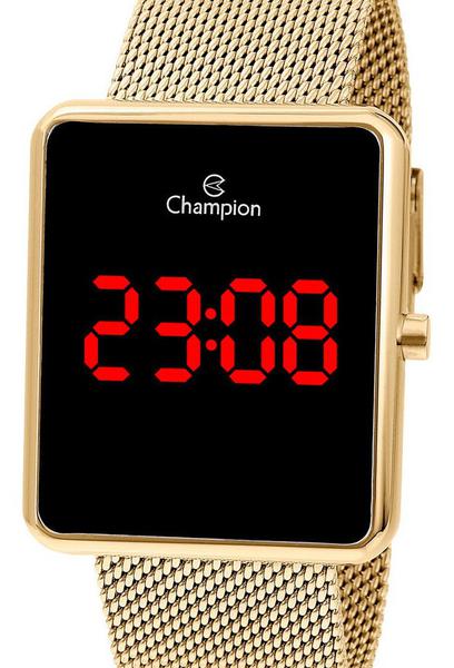 Relogio Champion Digital Dourado Led Vermelho Quadrado Ch40080v Lançamento