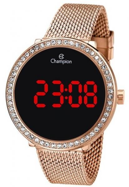 Relógio Champion Digital Redondo com Strass Rosê CH48037P