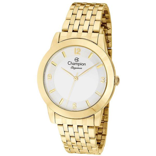 Relógio Champion Dourado Elegance Feminino Visor Branco