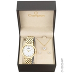 Relógio Champion Dourado Feminino Ch22091w + Kit Brinco E Colar