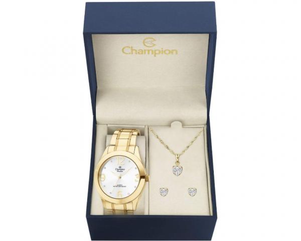 Relógio Champion Dourado Feminino Ch24268d Mais Kit