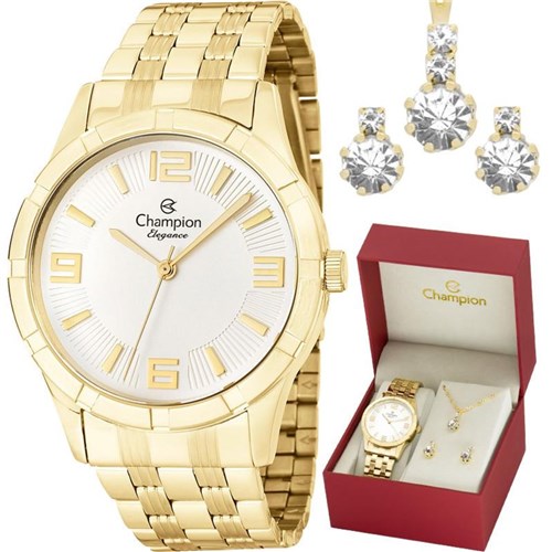 Relógio Champion Dourado Feminino com Kit Folheado Cn25154w