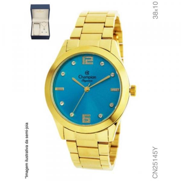 Relógio Champion Dourado Feminino Fundo Azul C/ Kit Cn25145y