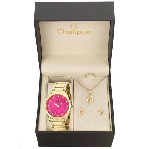 Relógio Champion Dourado Feminino Passion Analógico Ch24759j + Colar e Brincos