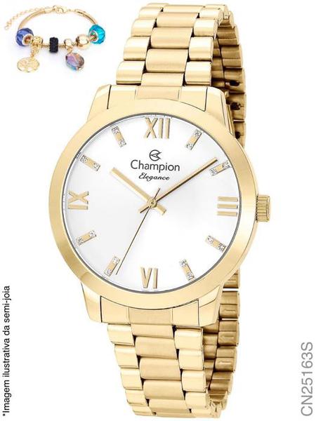 Relógio Champion Dourado Feminino + Pulseira CN25163S