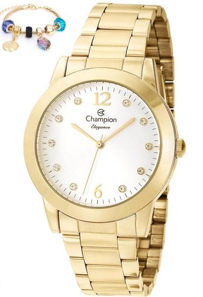 Relógio Champion Dourado Feminino + Pulseira CN26788S