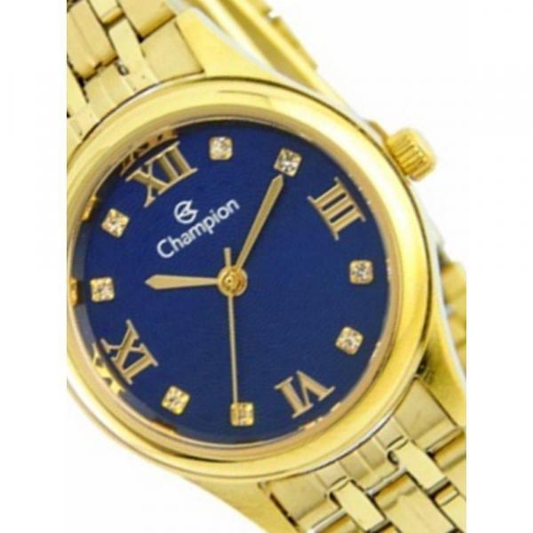 Relógio Champion Dourado Fundo Azul C/ Kit Ch24900k