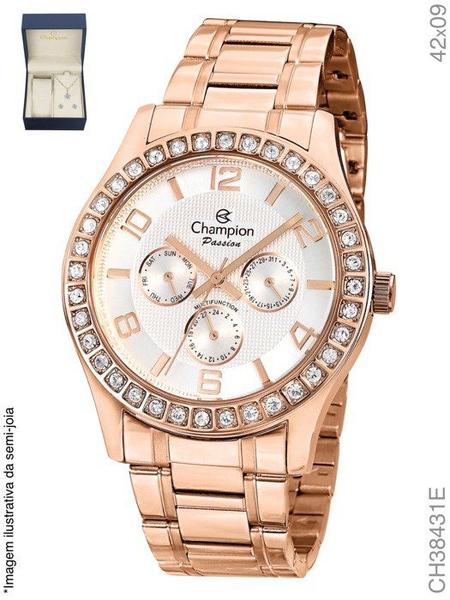 Relógio Champion Dourado Rose Feminino Ch38431e + Kit Brinde