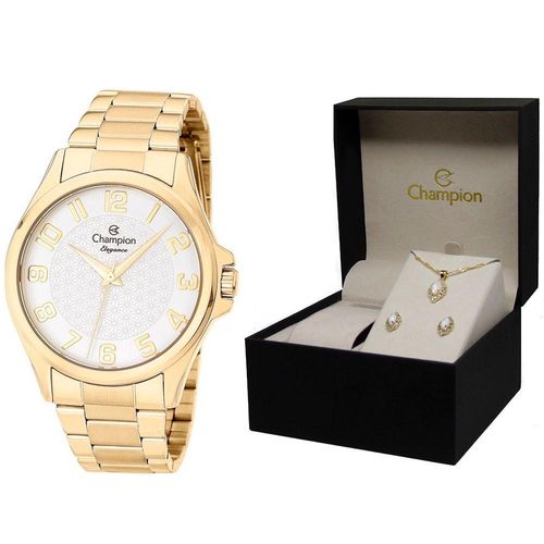 Relógio Champion Elegance CN26377W + Conjunto de Brincos e Colar