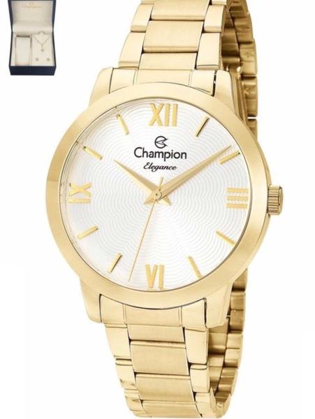 Relógio Champion Elegance Dourado Cn25403w + Kit Semijoias