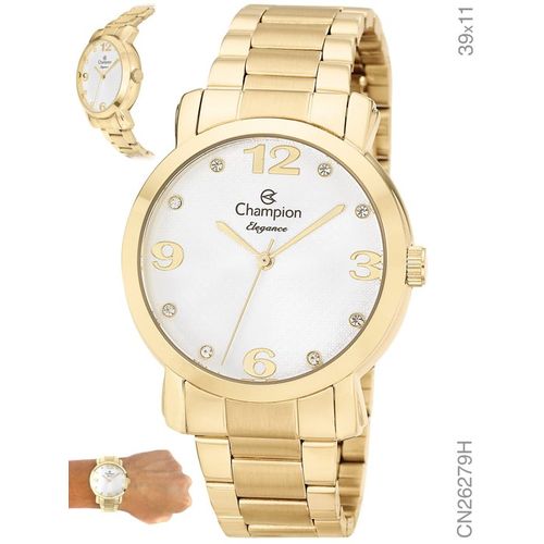 Relógio Champion Elegance Feminino Dourado Cn26279h