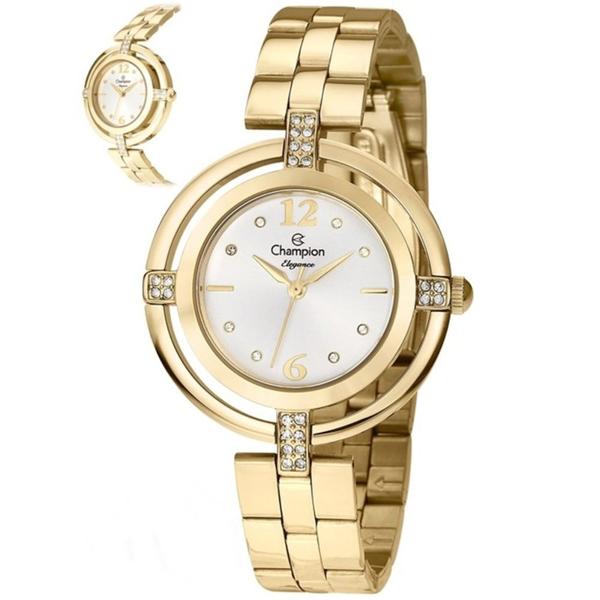 Relógio Champion Elegance Feminino Dourado + Kit Semi Jóia CN25421W