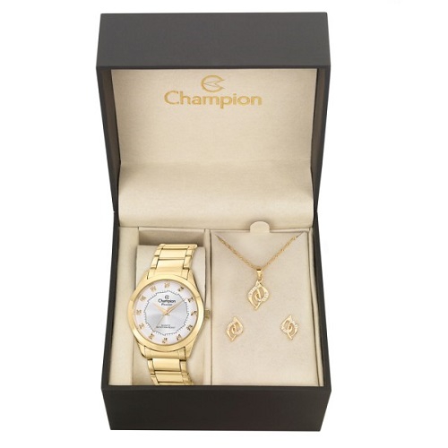 Relógio Champion Feminino Analógico CH24759W + Colar e Brincos