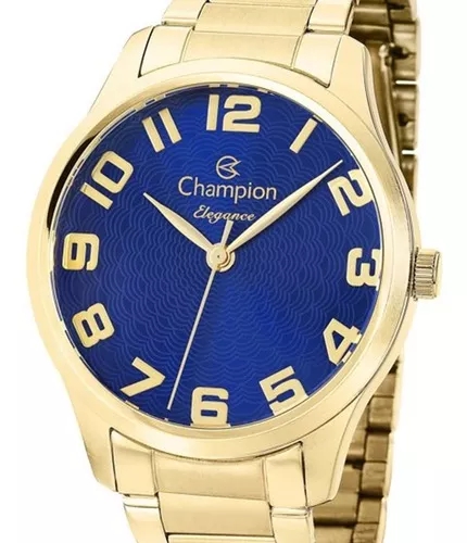 Relógio Champion Feminino Azul Cn26064a Dourado